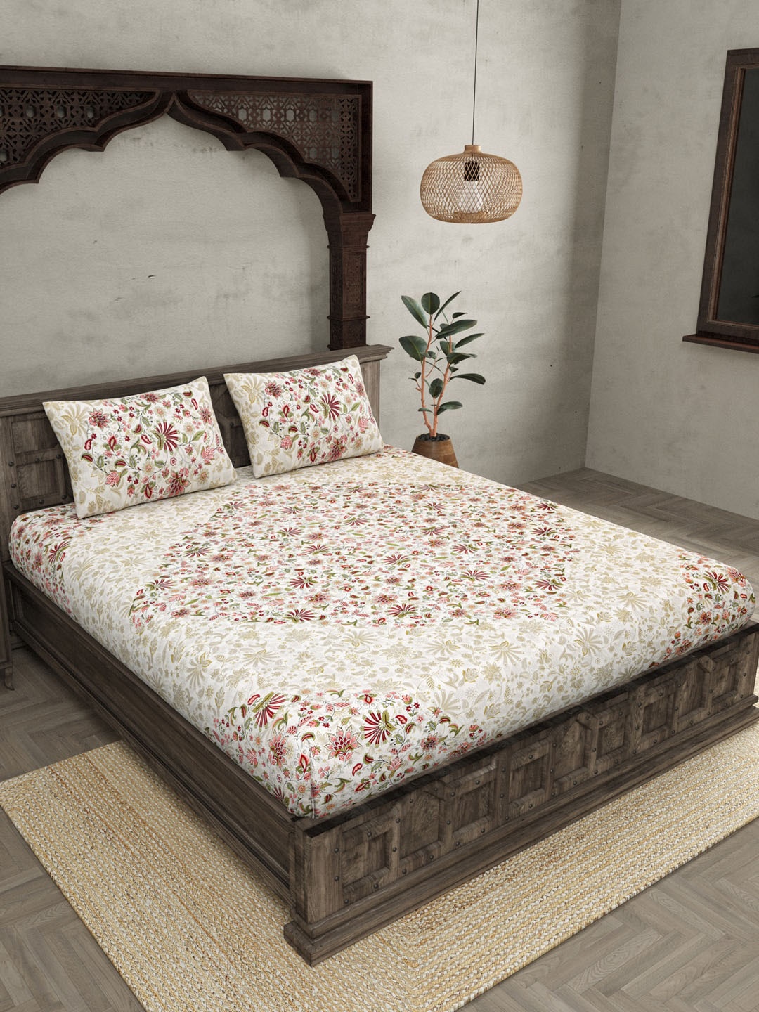 JAIPUR FABRIC Cream-Coloured & Pink Pure Cotton 180 TC Queen Bedsheet with 2 Pillow Covers
JAIPUR FABRIC Cream-Coloured & Pink Pure Cotton 180 TC Queen Bedsheet with 2 Pillow Covers