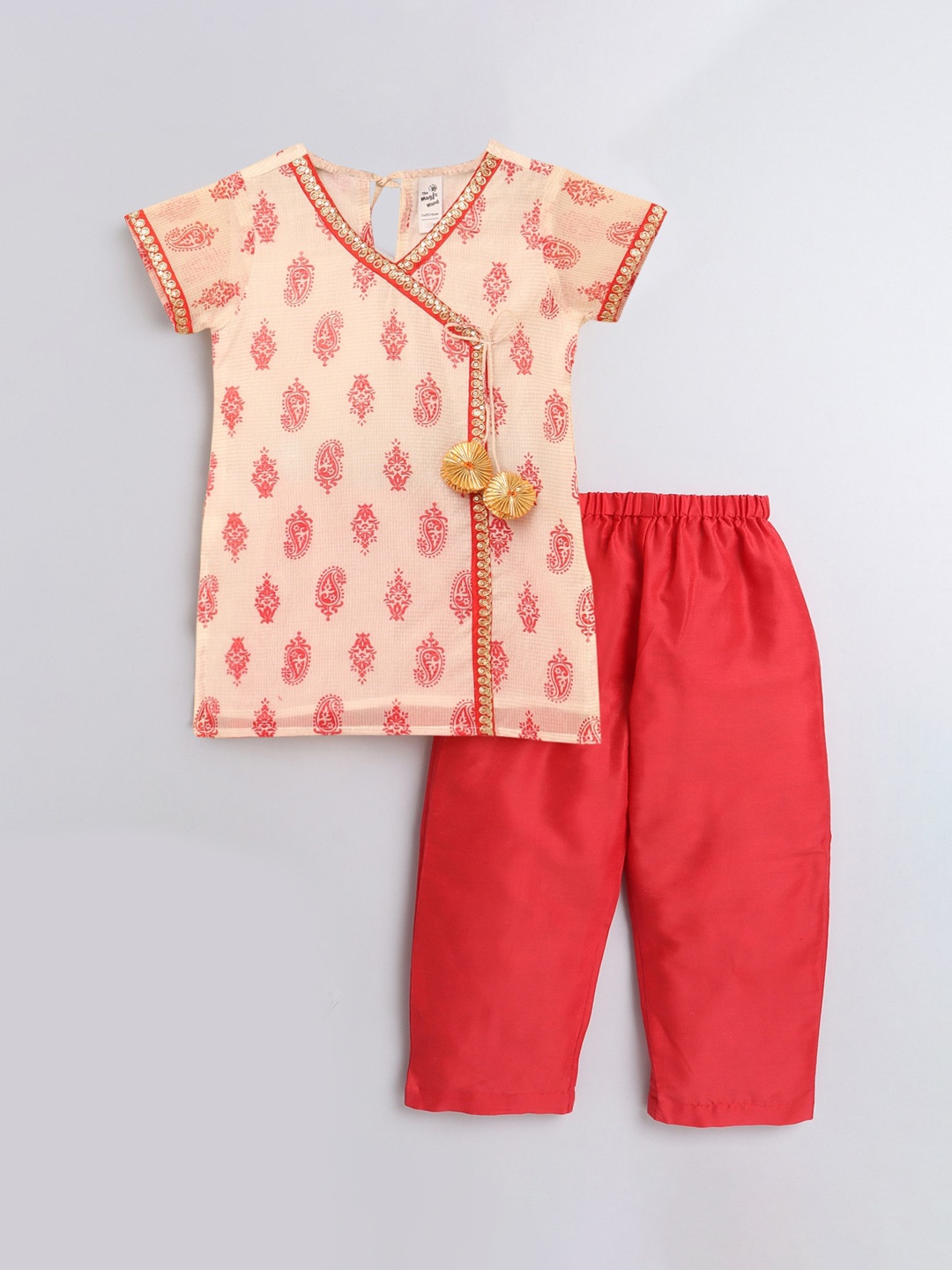 The Magic Wand Girls Ethnic Motifs Printed Angrakha Sequinned Chanderi Silk Kurti with Trousers, Beige
The Magic Wand Girls Ethnic Motifs Printed Angrakha Sequinned Chanderi Silk Kurti with Trousers, Beige