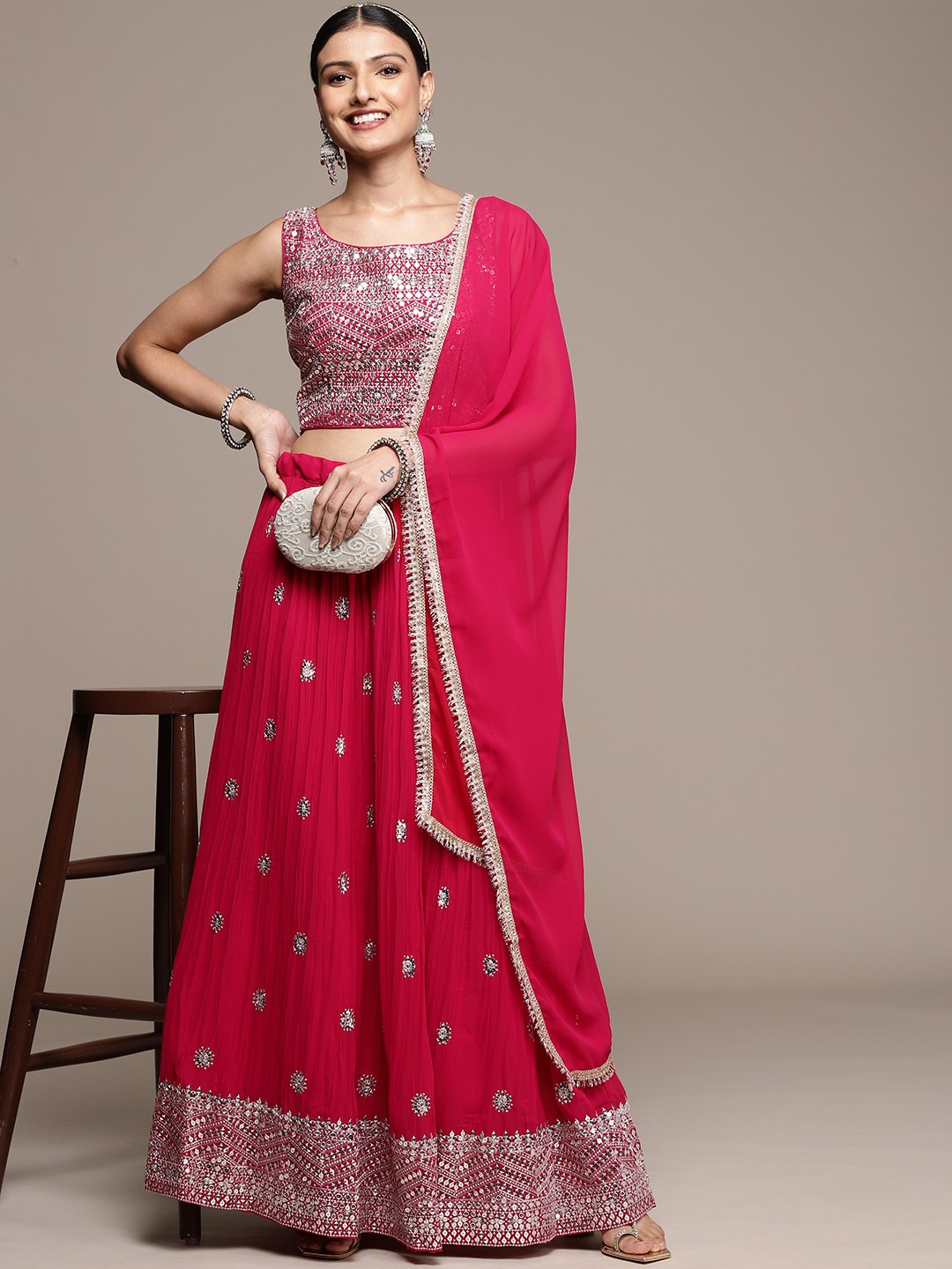 SAARYA Woman Embellished Sequinned Ready to Wear Lehenga & Blouse With Dupatta, Magenta
SAARYA Woman Embellished Sequinned Ready to Wear Lehenga & Blouse With Dupatta, Magenta