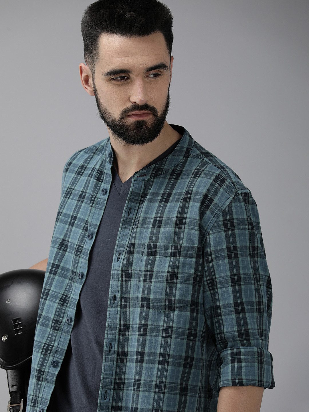 Roadster Men Sea Green Comfort Tartan Checks Band Collar Pure Cotton Casual Shirt
Roadster Men Sea Green Comfort Tartan Checks Band Collar Pure Cotton Casual Shirt