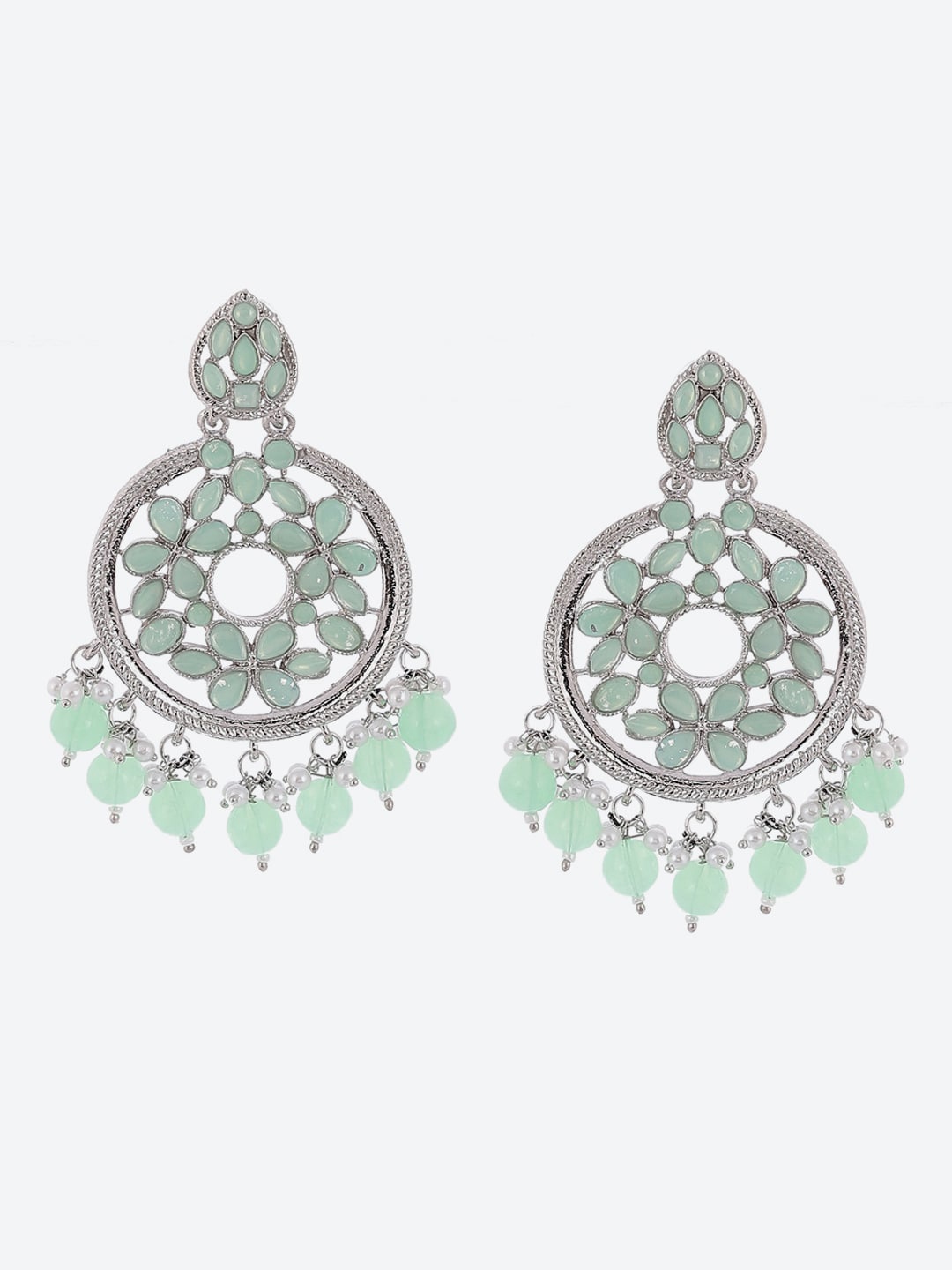 Biba Silver-Plated Contemporary Chandbalis Earrings, Green