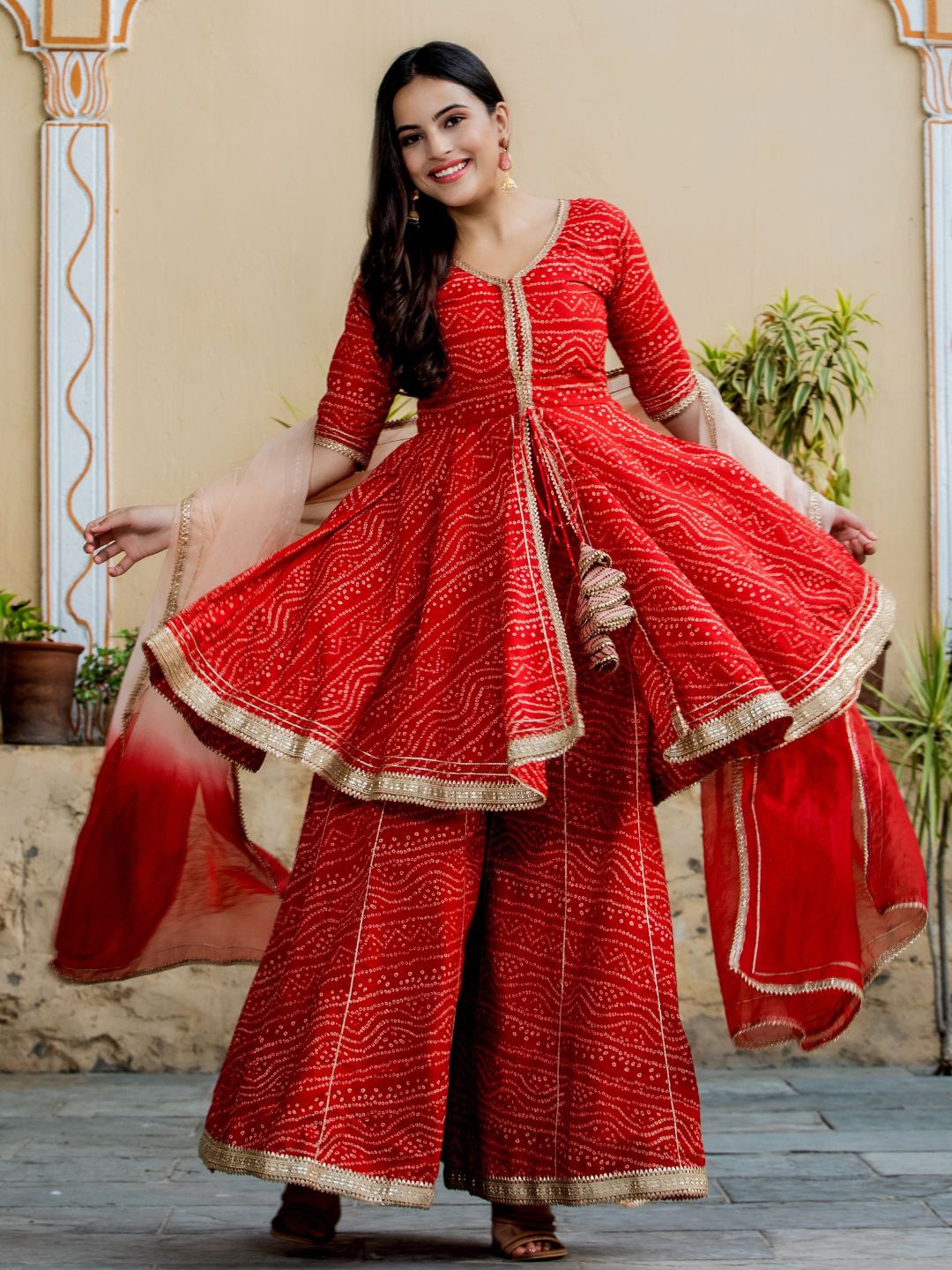 HOUSE OF JAMOTI Women Bandhani Printed Pure Cotton Kurta with Sharara & With Dupatta, Red
HOUSE OF JAMOTI Women Bandhani Printed Pure Cotton Kurta with Sharara & With Dupatta, Red