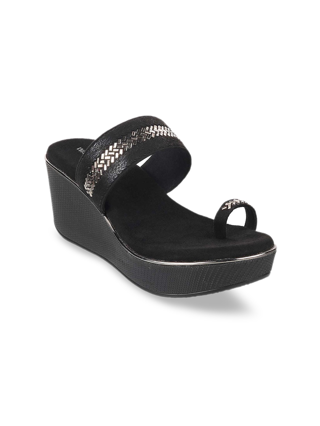 WALKWAY by Metro Black Embellished Wedge Sandals