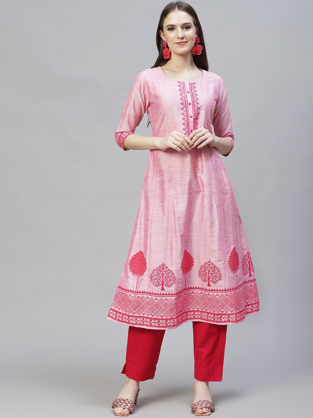 FASHOR Women Pink Ethnic Motifs Printed Anarkali Kurta