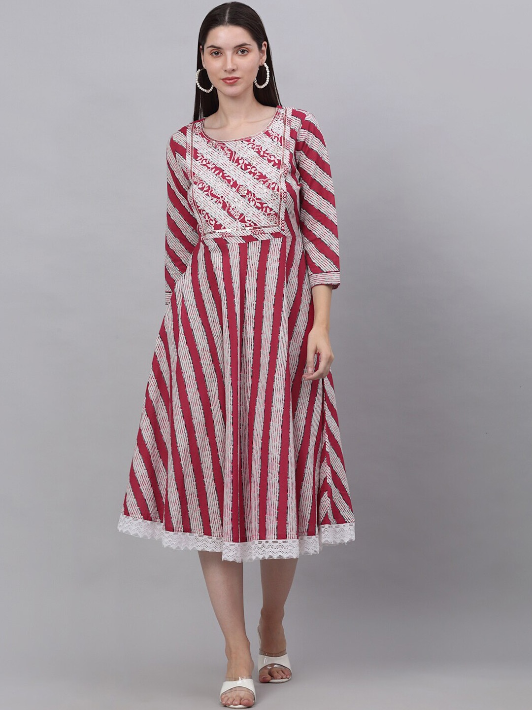 KALINI Women Maroon And White Striped Embroidered Yoke Design Cotton Anarkali Kurta
KALINI Women Maroon And White Striped Embroidered Yoke Design Cotton Anarkali Kurta