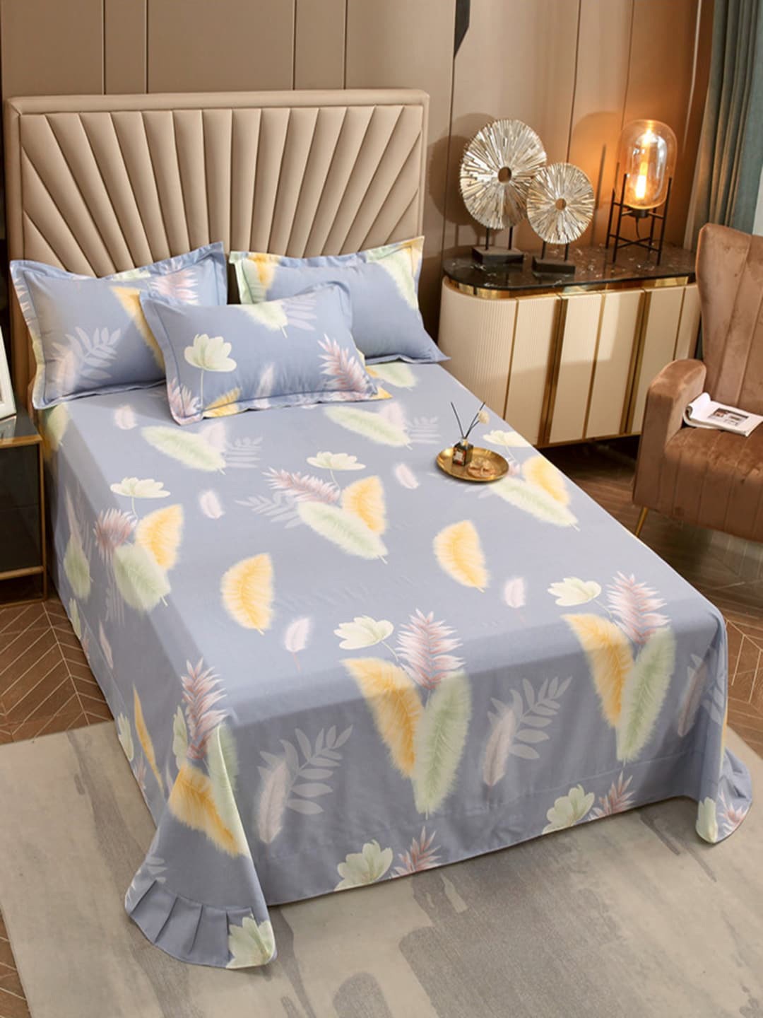 JC Collection Grey & Yellow Floral Pure Cotton Single Bedsheet with 2 Pillow Covers
JC Collection Grey & Yellow Floral Pure Cotton Single Bedsheet with 2 Pillow Covers