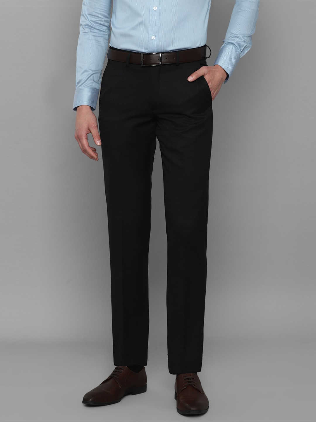 Louis Philippe Men Black Solid Formal Trousers