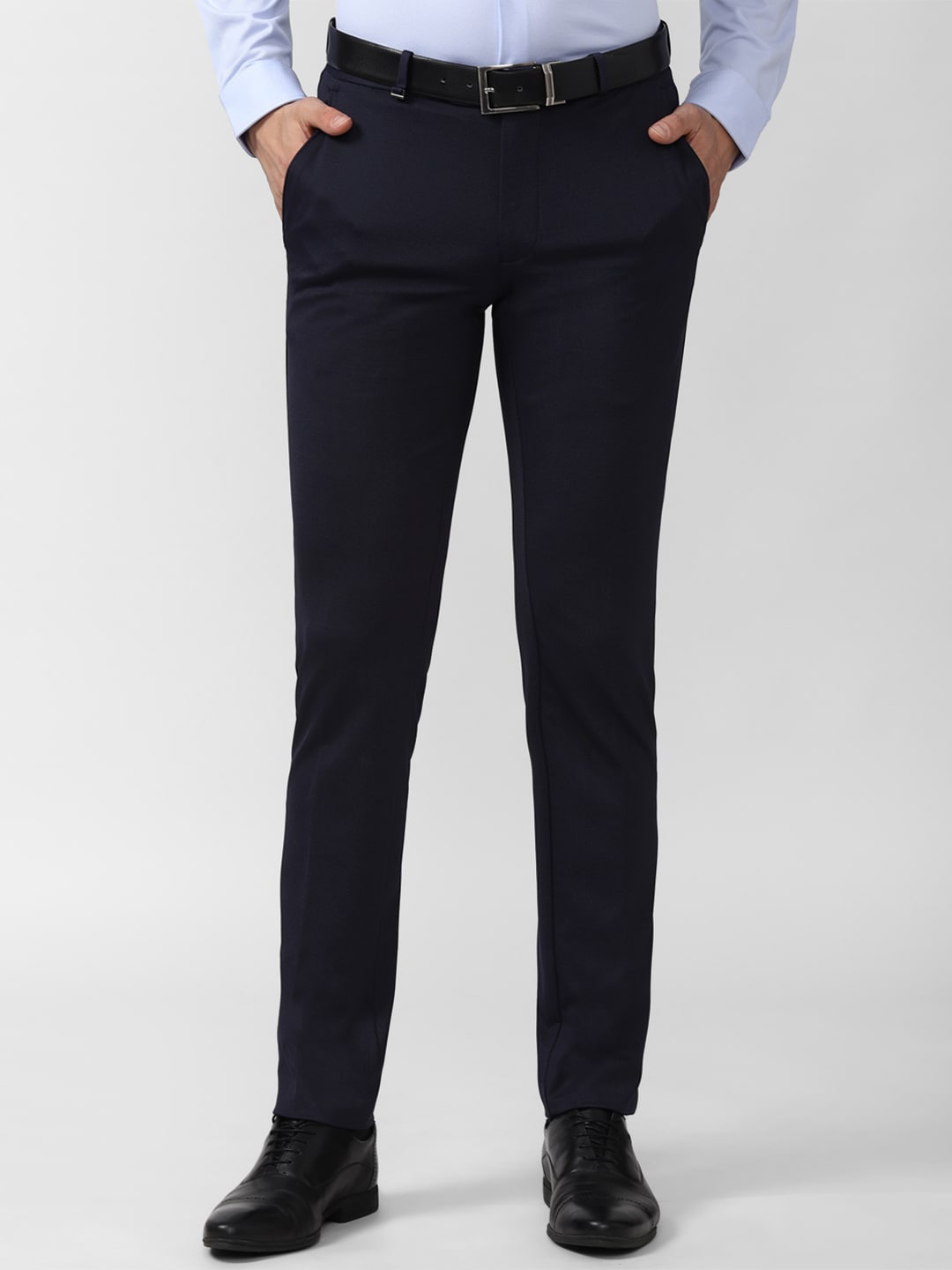 Van Heusen Men Navy Blue Textured Slim Fit Formal Trouser