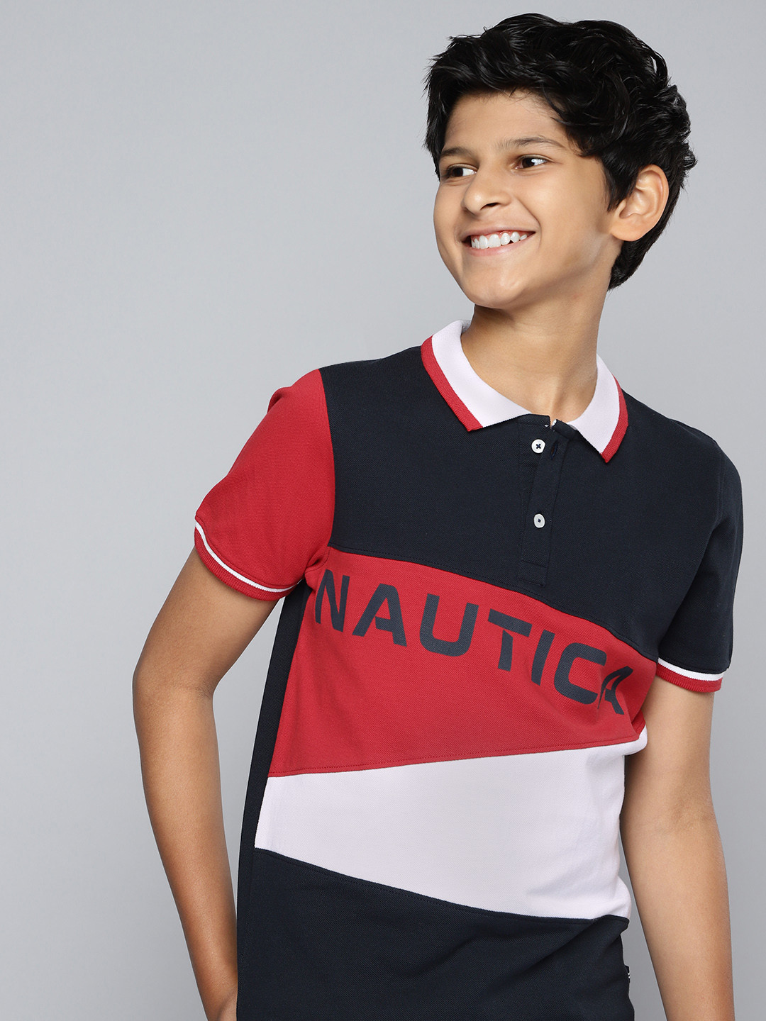 Nautica Boys Colourblocked Brand Logo Print Detail Pure Cotton T-shirt, Navy blue 
Nautica Boys Colourblocked Brand Logo Print Detail Pure Cotton T-shirt, Navy blue