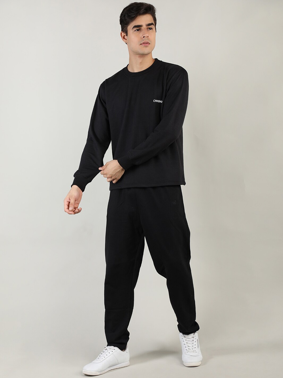 CHKOKKO Men Black Solid Casual Co-Ords