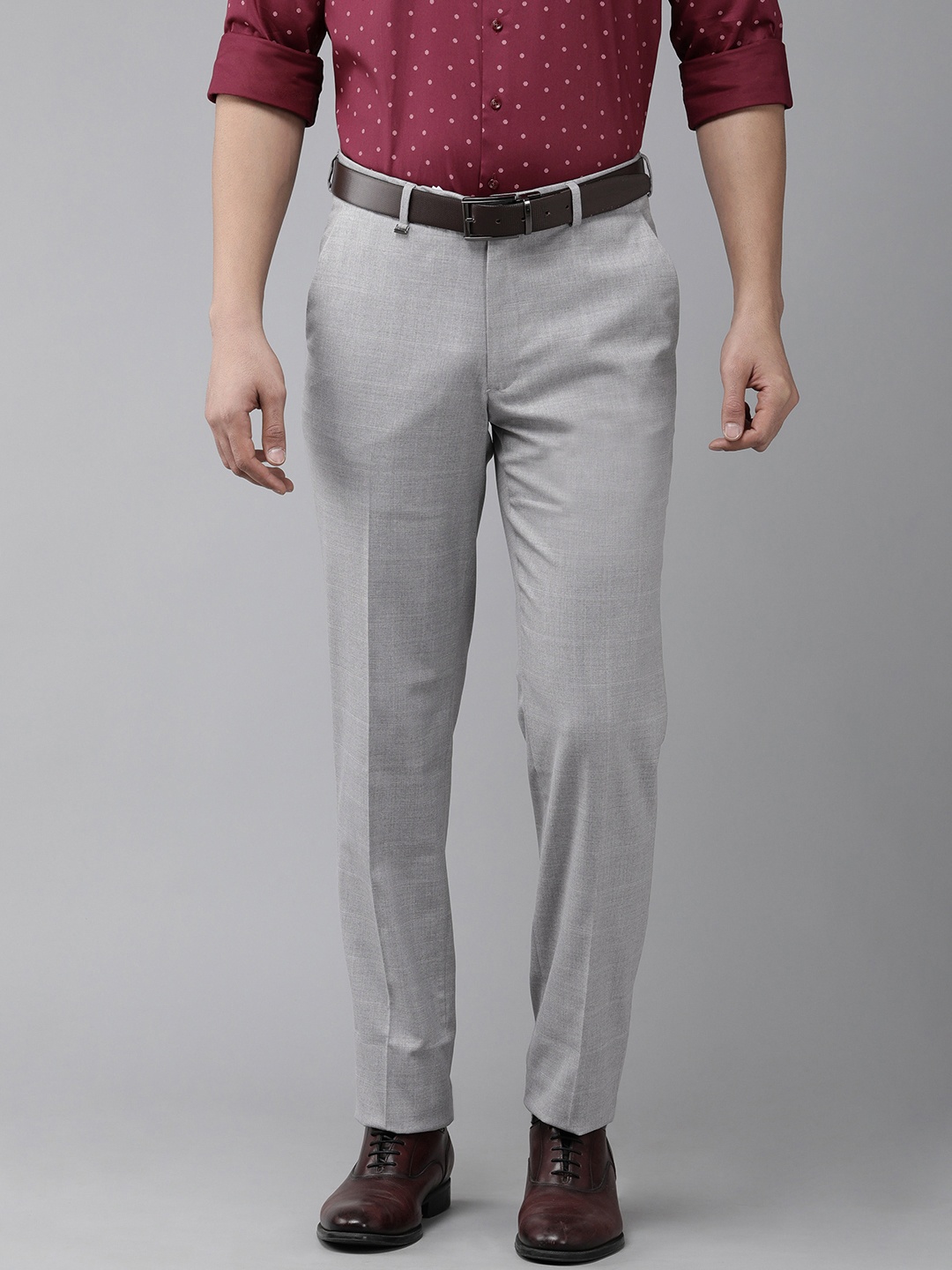 Van Heusen Men Mid-Rise Slim Fit Trousers, Grey