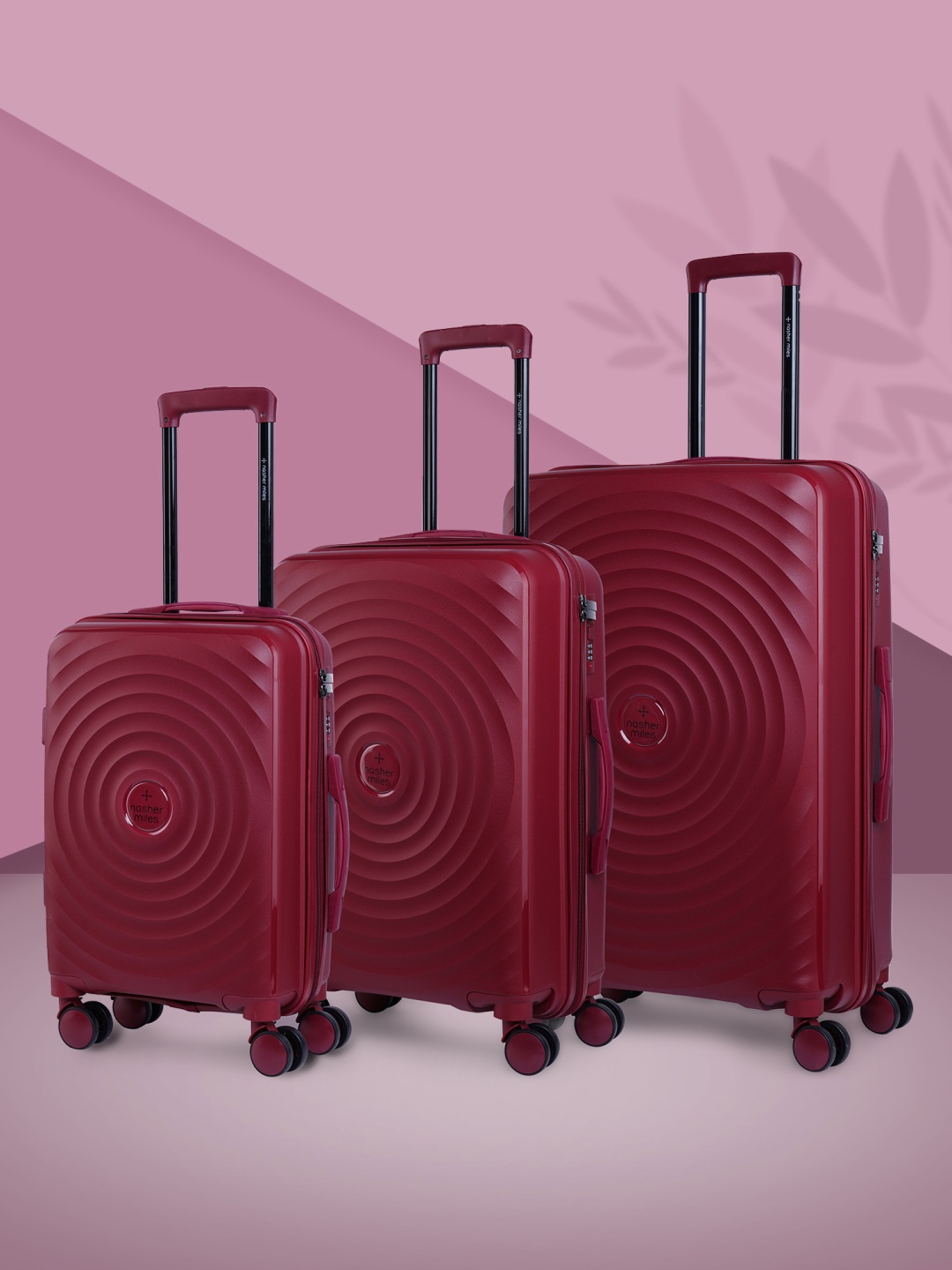 Nasher Miles Set Of 3 Goa Hard Sided Polypropylene Trolley Bags- 55cm ,65cm & 75cm, Maroon
Nasher Miles Set Of 3 Goa Hard Sided Polypropylene Trolley Bags- 55cm ,65cm & 75cm, Maroon