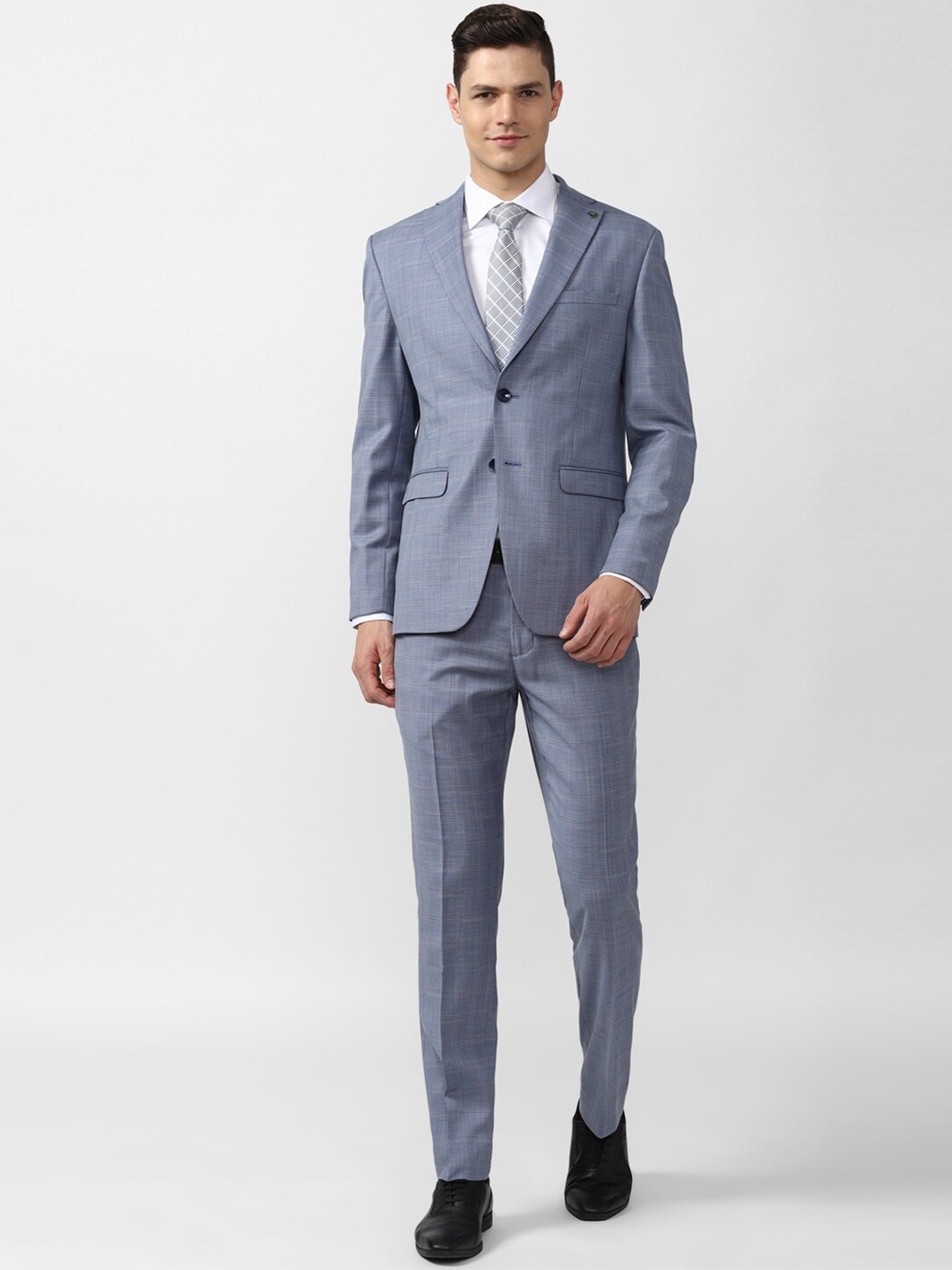 Peter England Elite Men Blue Self-Design Slim-Fit Single-Breasted Two-Piece Formal Suit