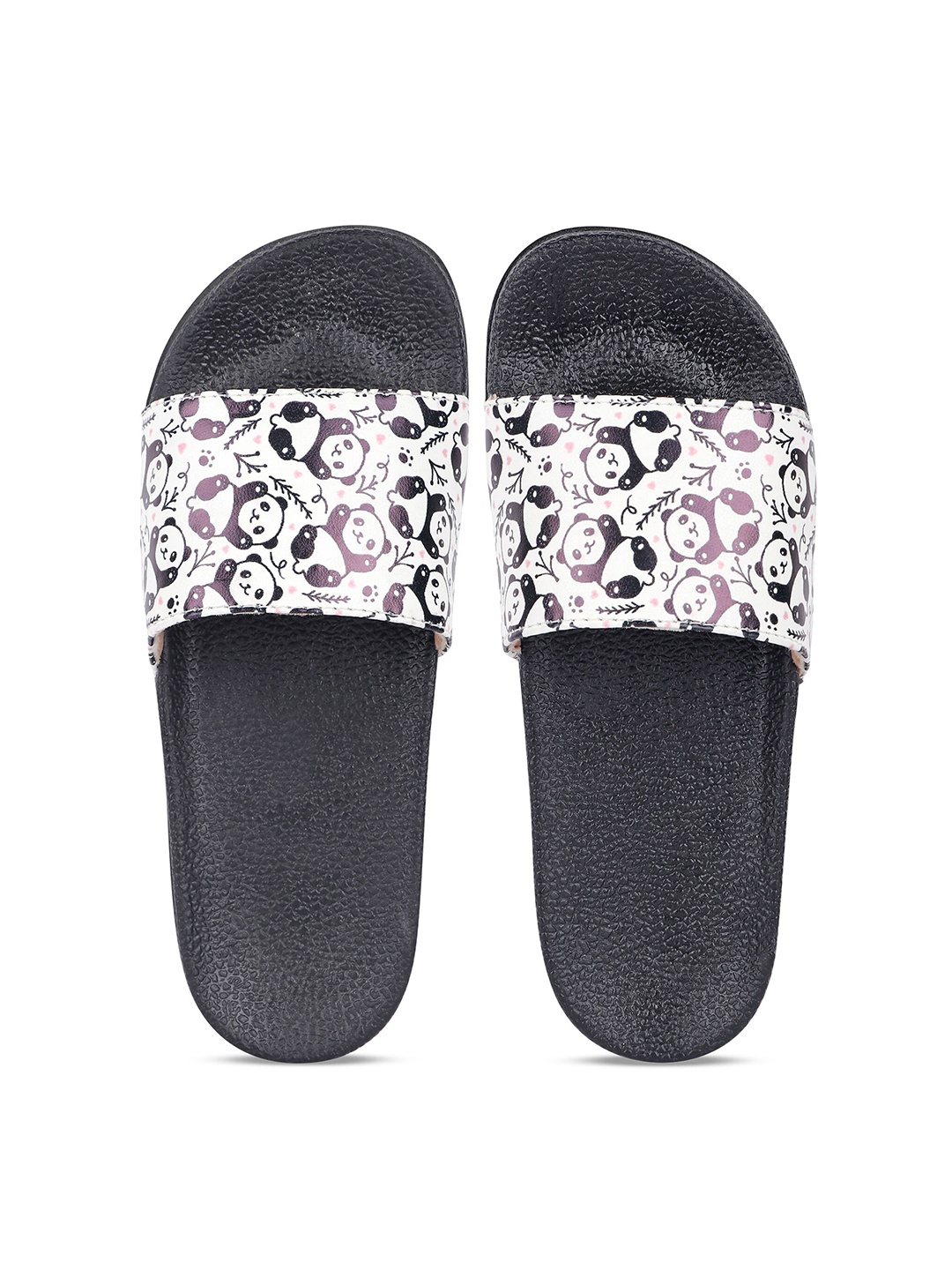 AMACLASS Women Black & White Printed Slip-On Sliders
