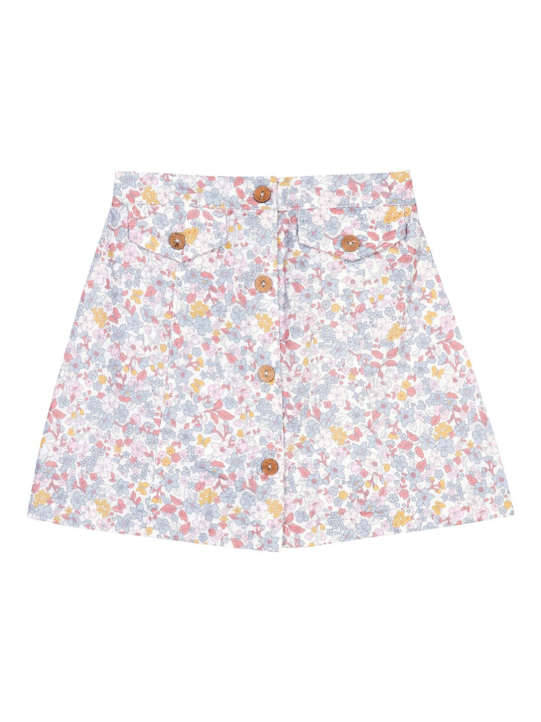 Budding Bees Girls Pink Printed Pure Cotton Midi-Length Flared Skirt