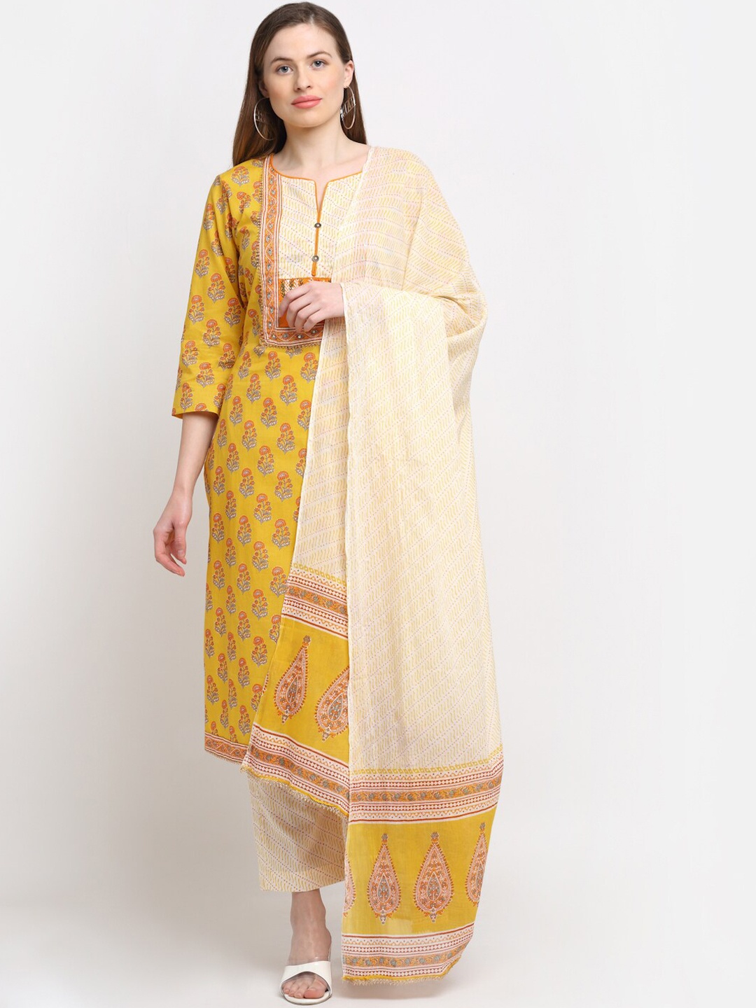 Kamayra Women Ethnic Motifs Printed Pure Cotton Kurta with Trousers & With Dupatta, Mustard
Kamayra Women Ethnic Motifs Printed Pure Cotton Kurta with Trousers & With Dupatta, Mustard