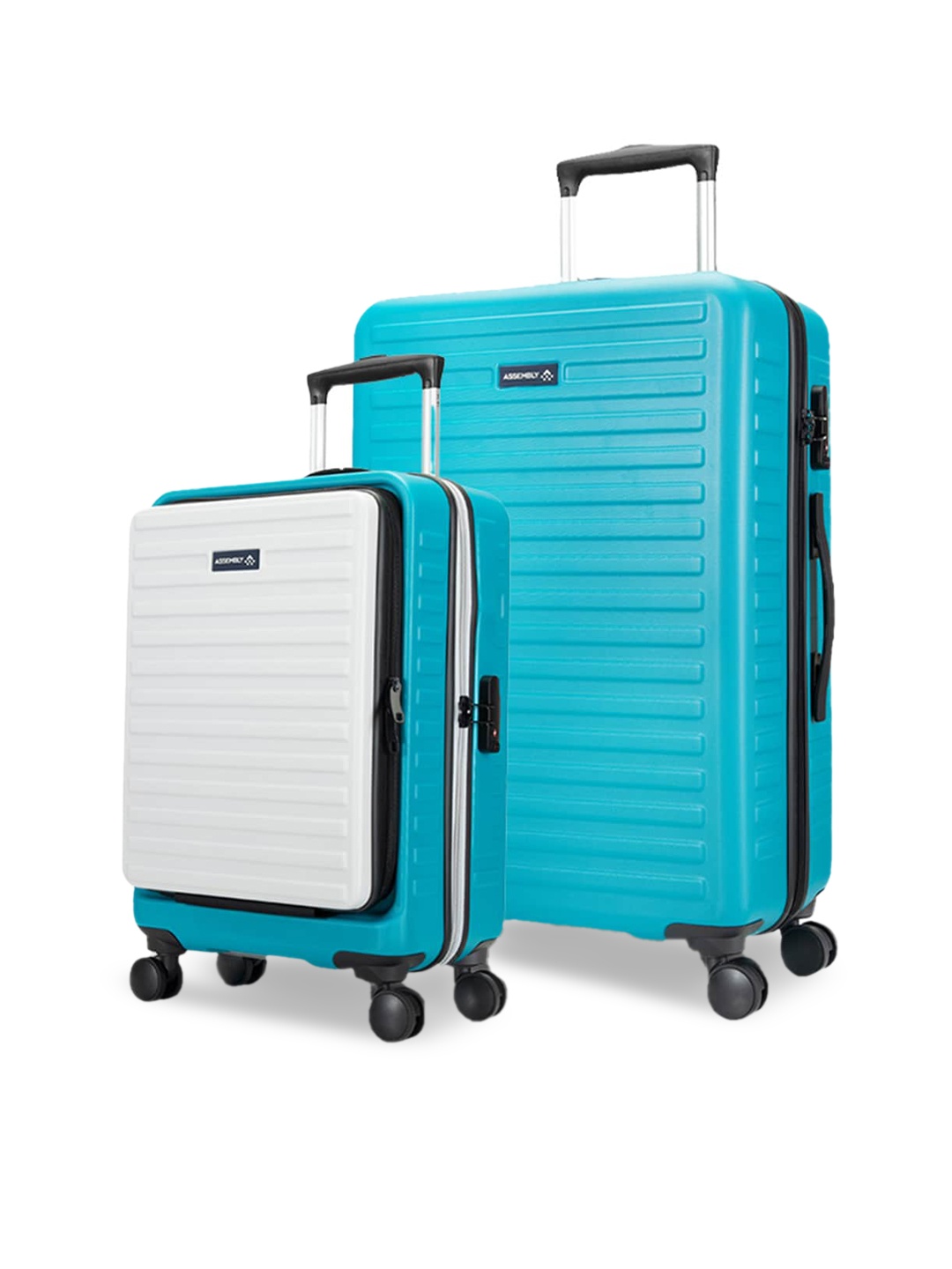 Assembly Set of 2 Teal Blue & Silver-Toned Cabin & Large Hard Sided Trolley Bag 42L & 94L
Assembly Set of 2 Teal Blue & Silver-Toned Cabin & Large Hard Sided Trolley Bag 42L & 94L