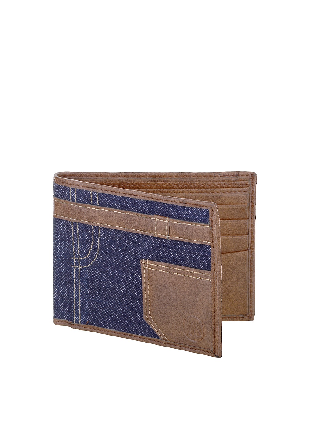 MARKQUES Men Colourblocked Two Fold Wallet, Blue