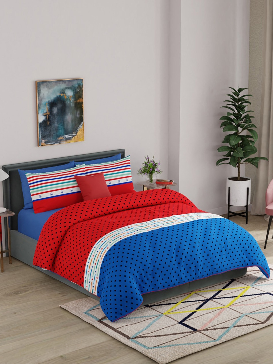 United Colors of Benetton Rainbow Pure Cotton Geometric King Bedsheet with 2 Pillow Covers, Blue
United Colors of Benetton Rainbow Pure Cotton Geometric King Bedsheet with 2 Pillow Covers, Blue