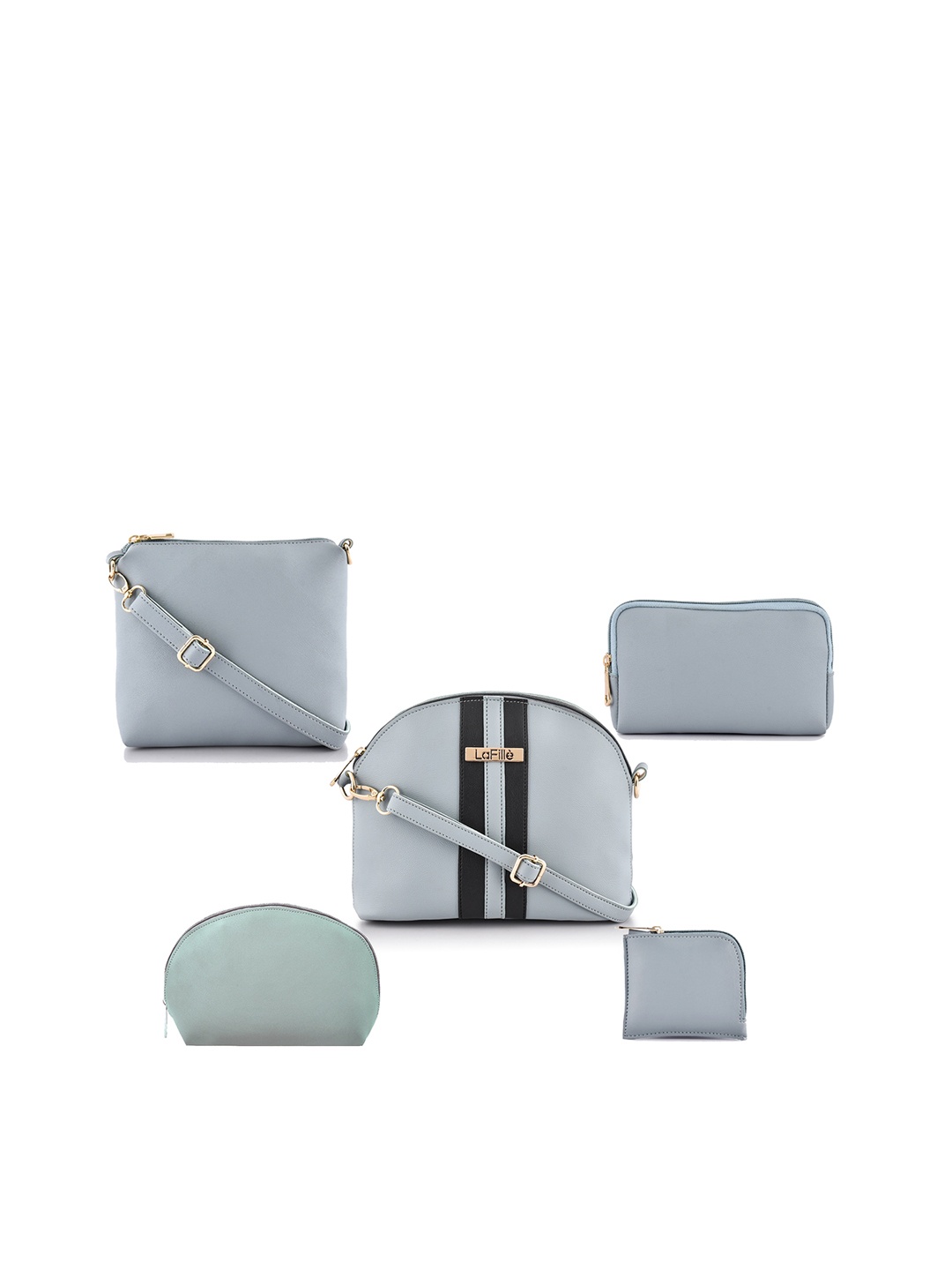 LaFille Set of 5 Blue PU Structured Sling Bags