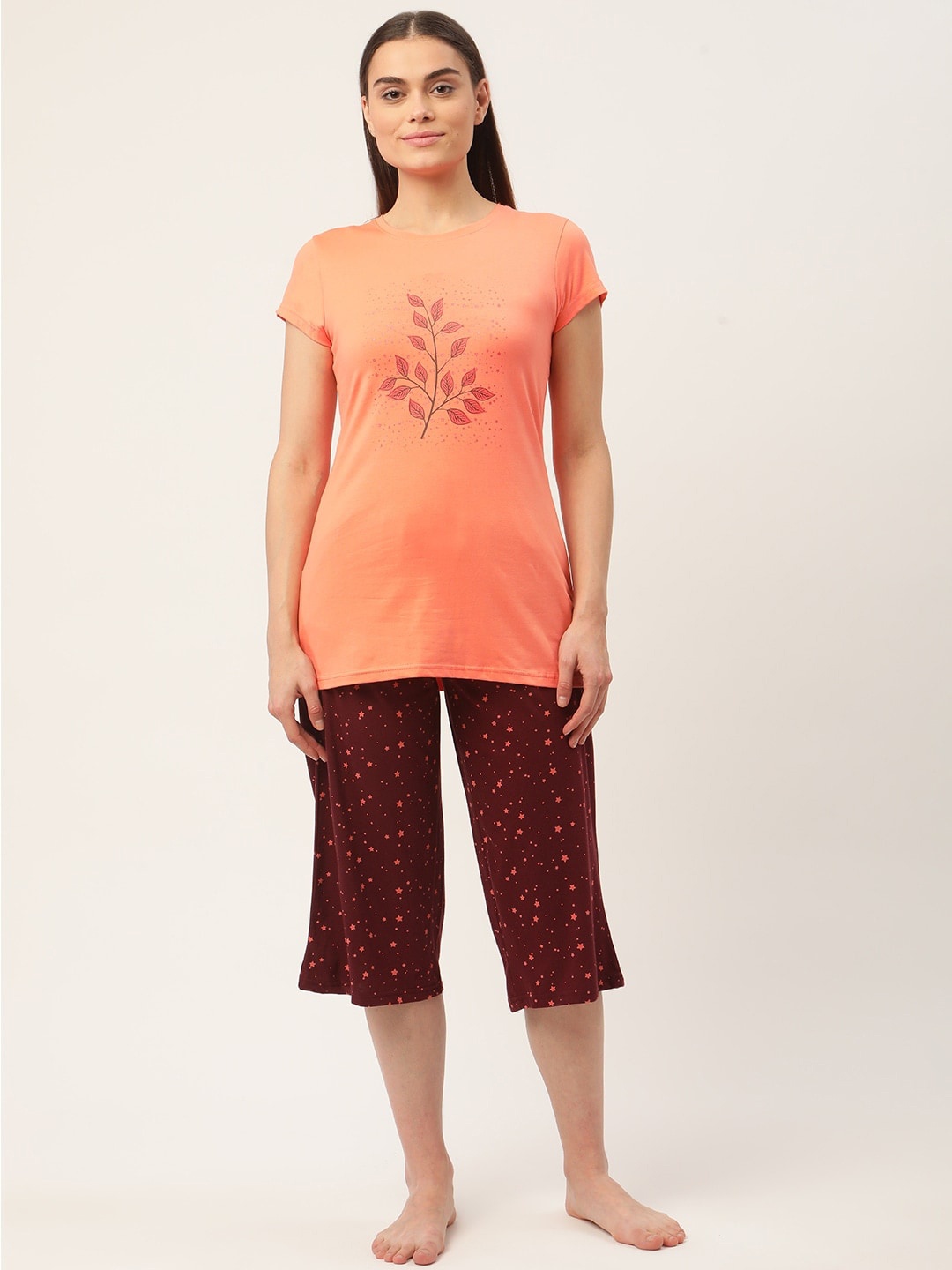 Sweet Dreams Women Printed Night suit, Peach
