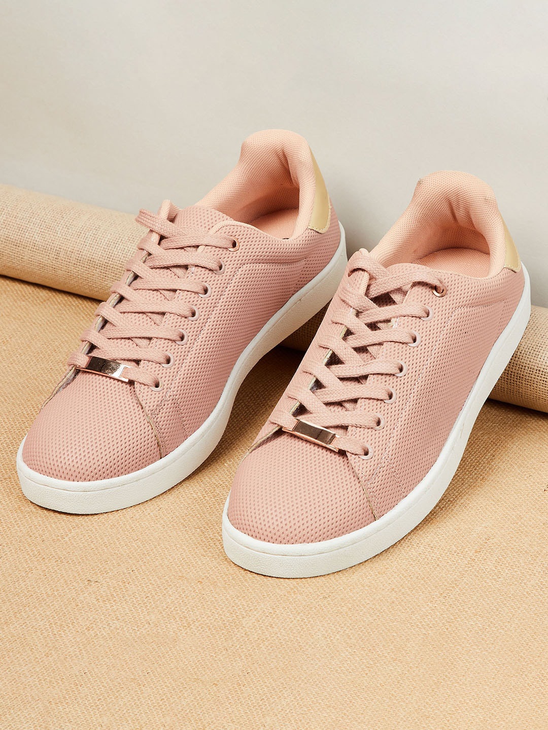 max Women Woven Design PU Sneakers, Pink