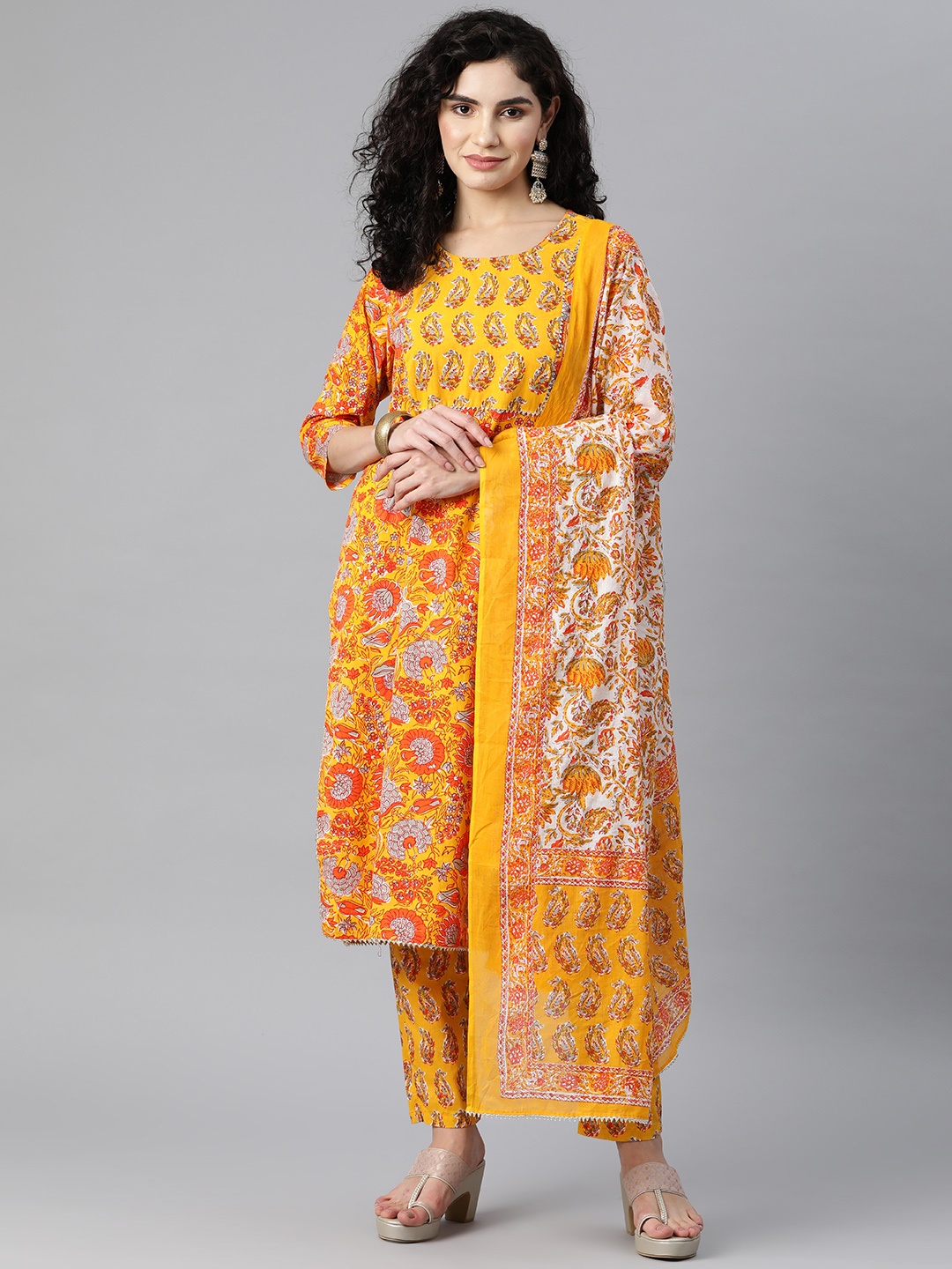 KALINI Women Floral Printed Gotta Patti Pure Cotton Kurta with Trousers & With Dupatta, Yellow
KALINI Women Floral Printed Gotta Patti Pure Cotton Kurta with Trousers & With Dupatta, Yellow