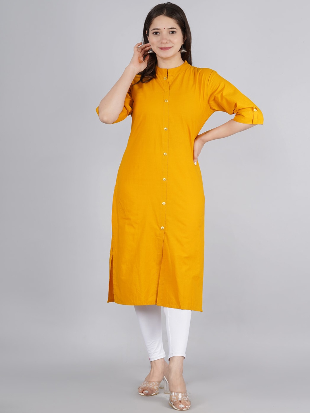 kipek Women Mustard Yellow Solid Pure Cotton Kurta