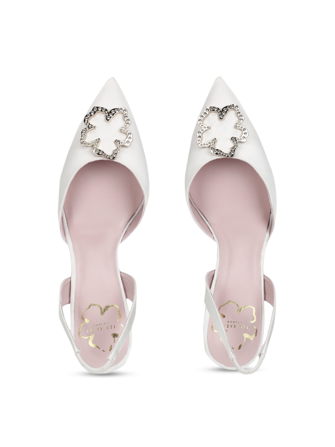 Ted Baker Women Cream-Coloured Embellished PU Block Pumps