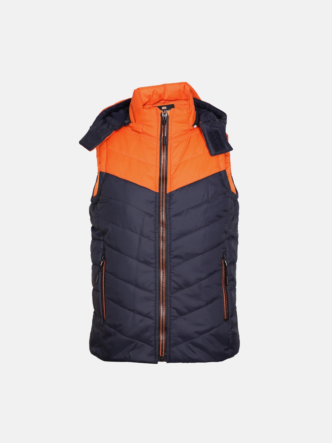 LURE JUNIOR Boys Orange & Navy Blue Colourblocked Hooded Sleeveless Outdoor Puffer Jacket
LURE JUNIOR Boys Orange & Navy Blue Colourblocked Hooded Sleeveless Outdoor Puffer Jacket