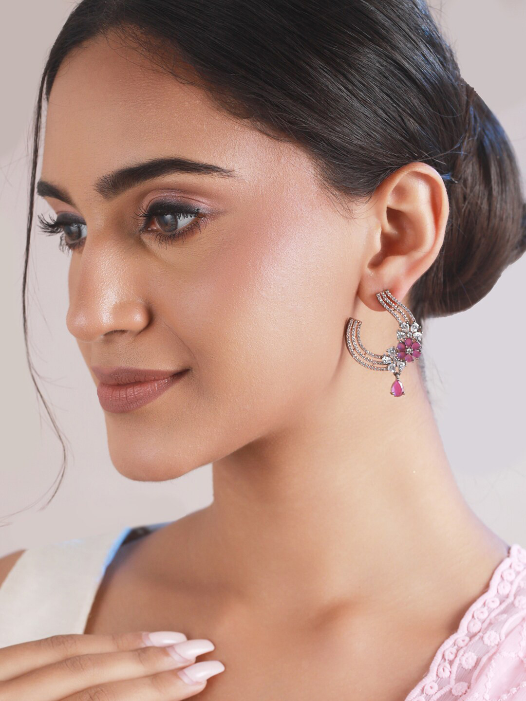 Priyaasi Contemporary Pink & Silver Plated Half Hoop Earrings
Priyaasi Contemporary Pink & Silver Plated Half Hoop Earrings