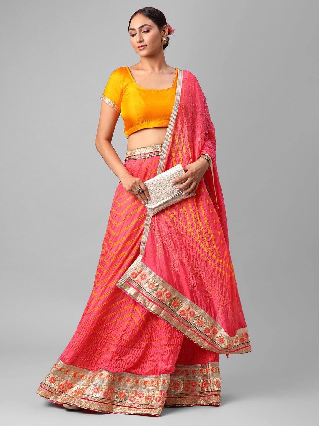 Kastiel Peach-Coloured & Yellow Embellished Semi-Stitched Lehenga & Unstitched Blouse With Dupatta
Kastiel Peach-Coloured & Yellow Embellished Semi-Stitched Lehenga & Unstitched Blouse With Dupatta