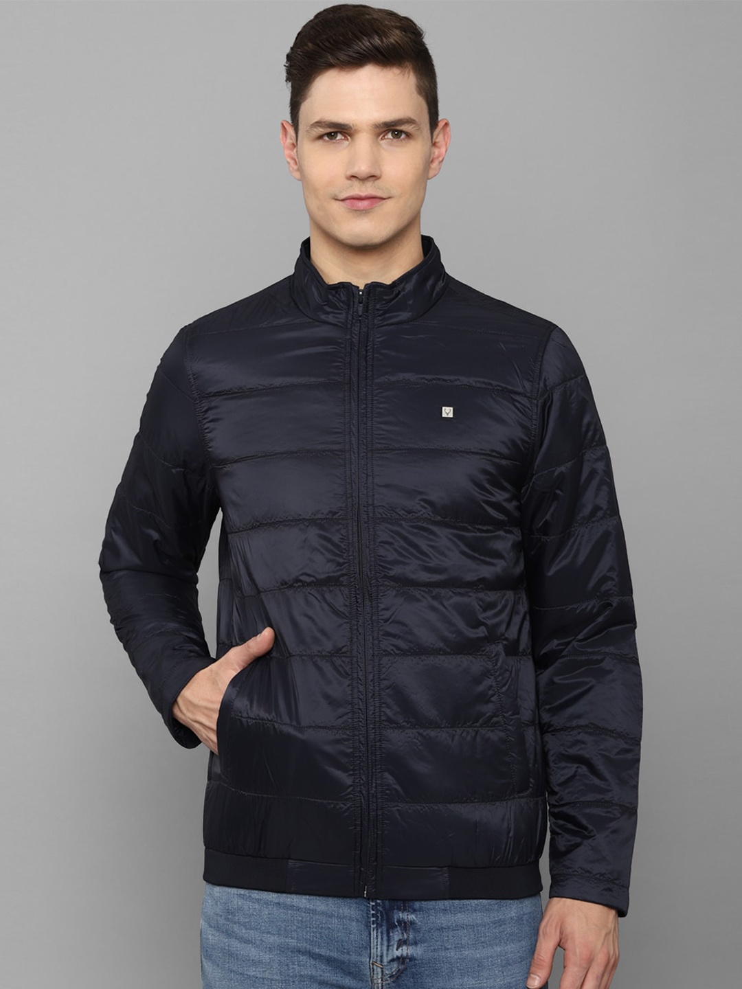 Allen Solly Men Navy Blue Solid Padded Jacket