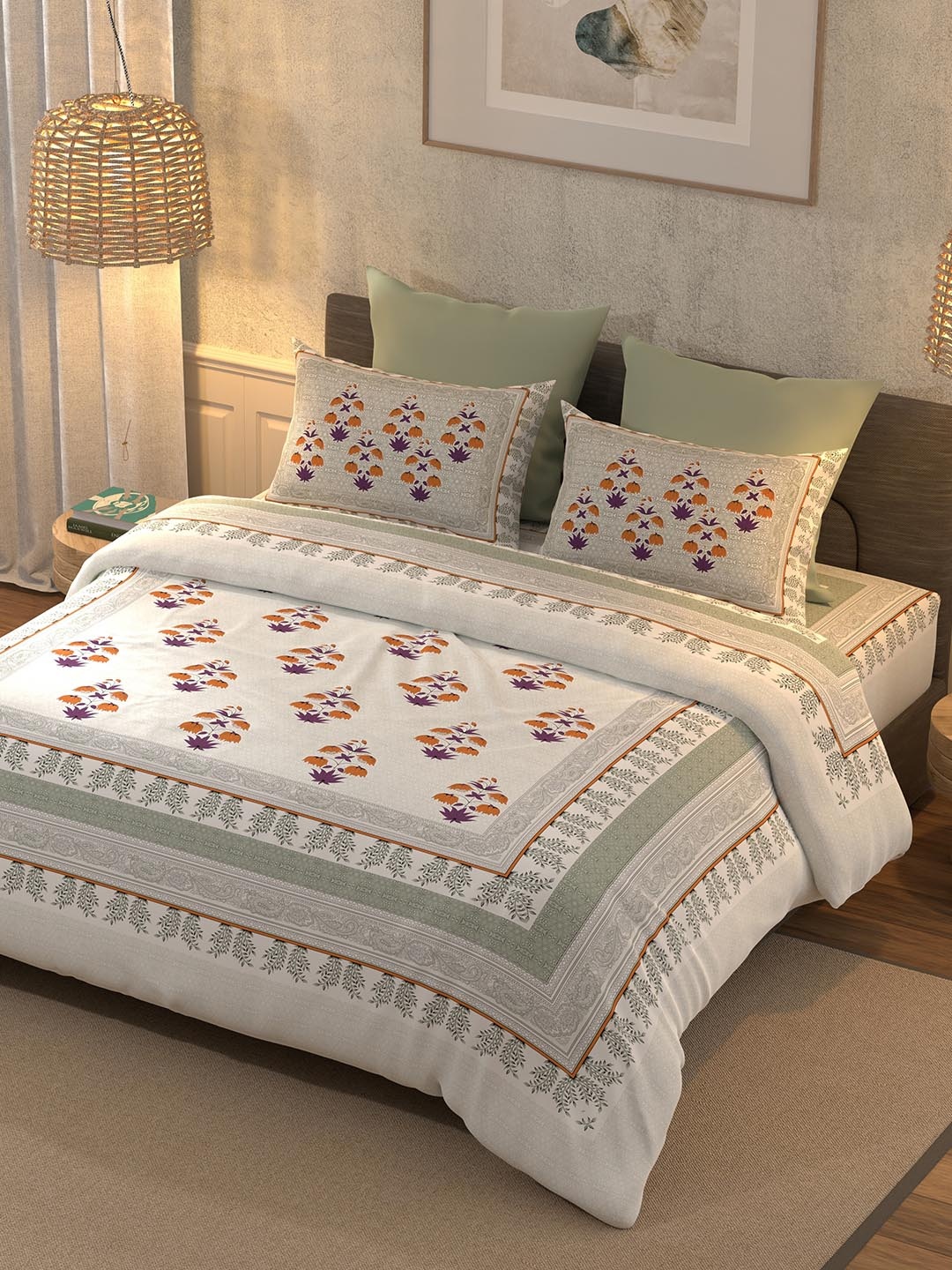 BELLA CASA Grey & Off White Ethnic Motifs 350 TC Cotton King Bedsheet with 2 Pillow Covers
BELLA CASA Grey & Off White Ethnic Motifs 350 TC Cotton King Bedsheet with 2 Pillow Covers