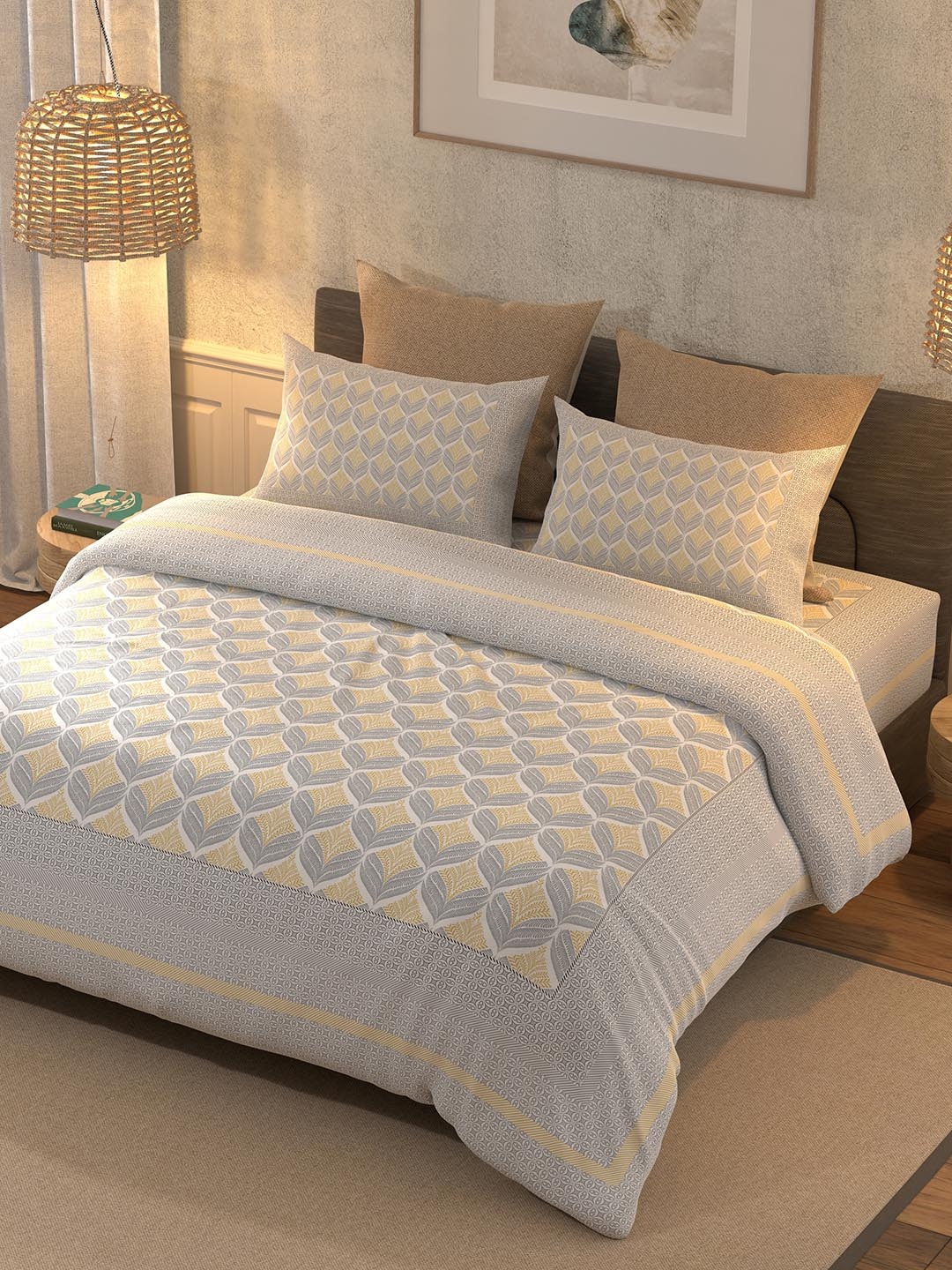 BELLA CASA Grey & Off White Cotton Ethnic Motifs 350 TC King Bedsheet with 2 Pillow Covers
BELLA CASA Grey & Off White Cotton Ethnic Motifs 350 TC King Bedsheet with 2 Pillow Covers