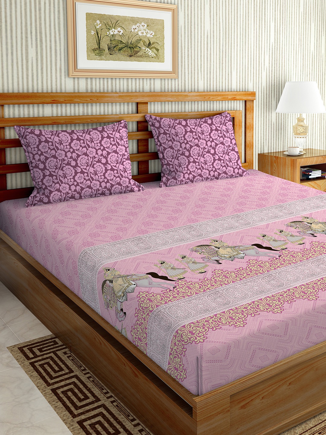 BELLA CASA Pink & Grey Ethnic Motifs 180 TC Super King Bedsheet with 2 Pillow Covers
BELLA CASA Pink & Grey Ethnic Motifs 180 TC Super King Bedsheet with 2 Pillow Covers