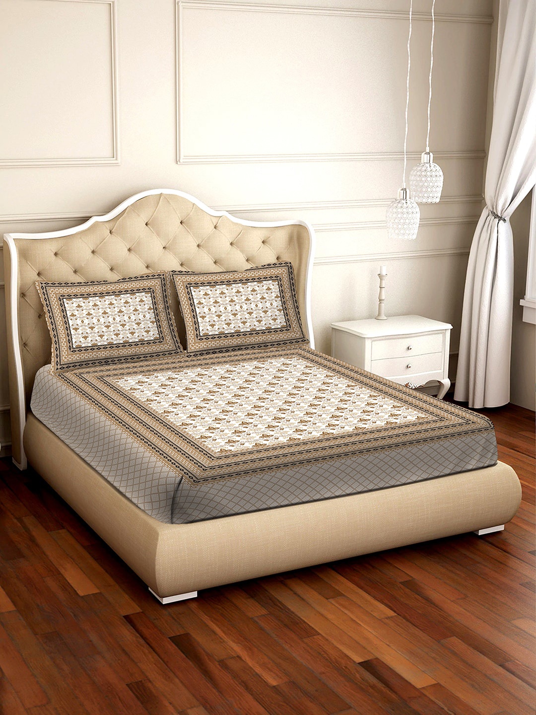 BELLA CASA Brown & Off White Pure Cotton Printed 210 TC King Bedsheet with 2 Pillow Covers
BELLA CASA Brown & Off White Pure Cotton Printed 210 TC King Bedsheet with 2 Pillow Covers