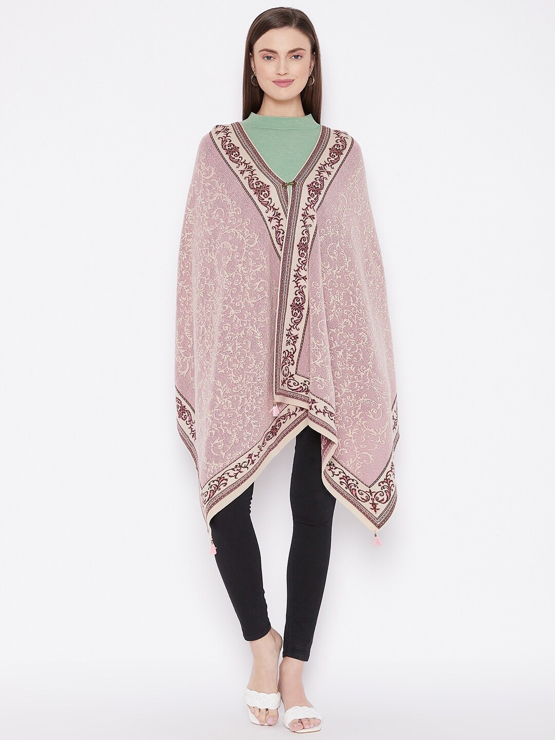 Knitstudio Women Pink Ethnic Motif Woven Design Knitted Shawl