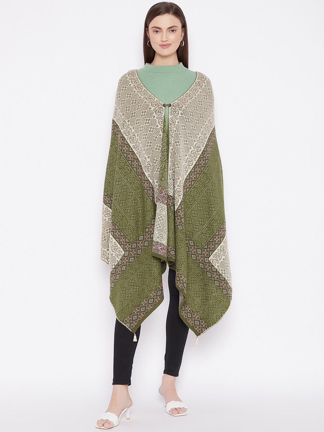 Knitstudio Women Green Woven Design Shawl