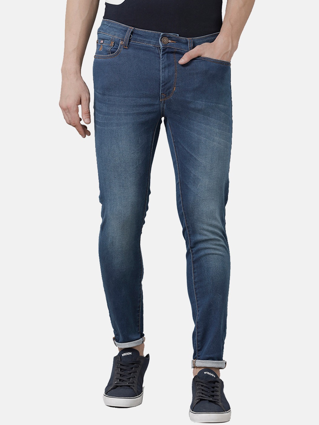 Double Two Men Blue Lean Slim Fit Light Fade Stretchable Jeans