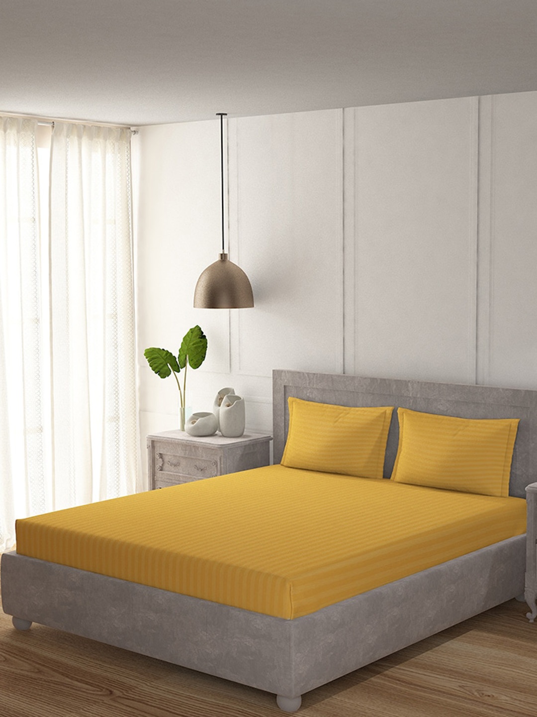 Duroflex Mustard 210 TC Striped Pure Cotton Antibacterial King Bedsheet & 2 Pillow Covers
Duroflex Mustard 210 TC Striped Pure Cotton Antibacterial King Bedsheet & 2 Pillow Covers