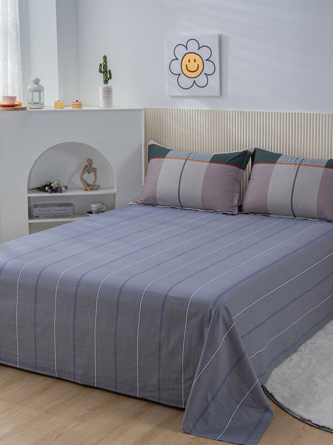 JC Collection Grey & White Striped Cotton 200 TC Queen Bedsheet with 2 Pillow Covers
JC Collection Grey & White Striped Cotton 200 TC Queen Bedsheet with 2 Pillow Covers