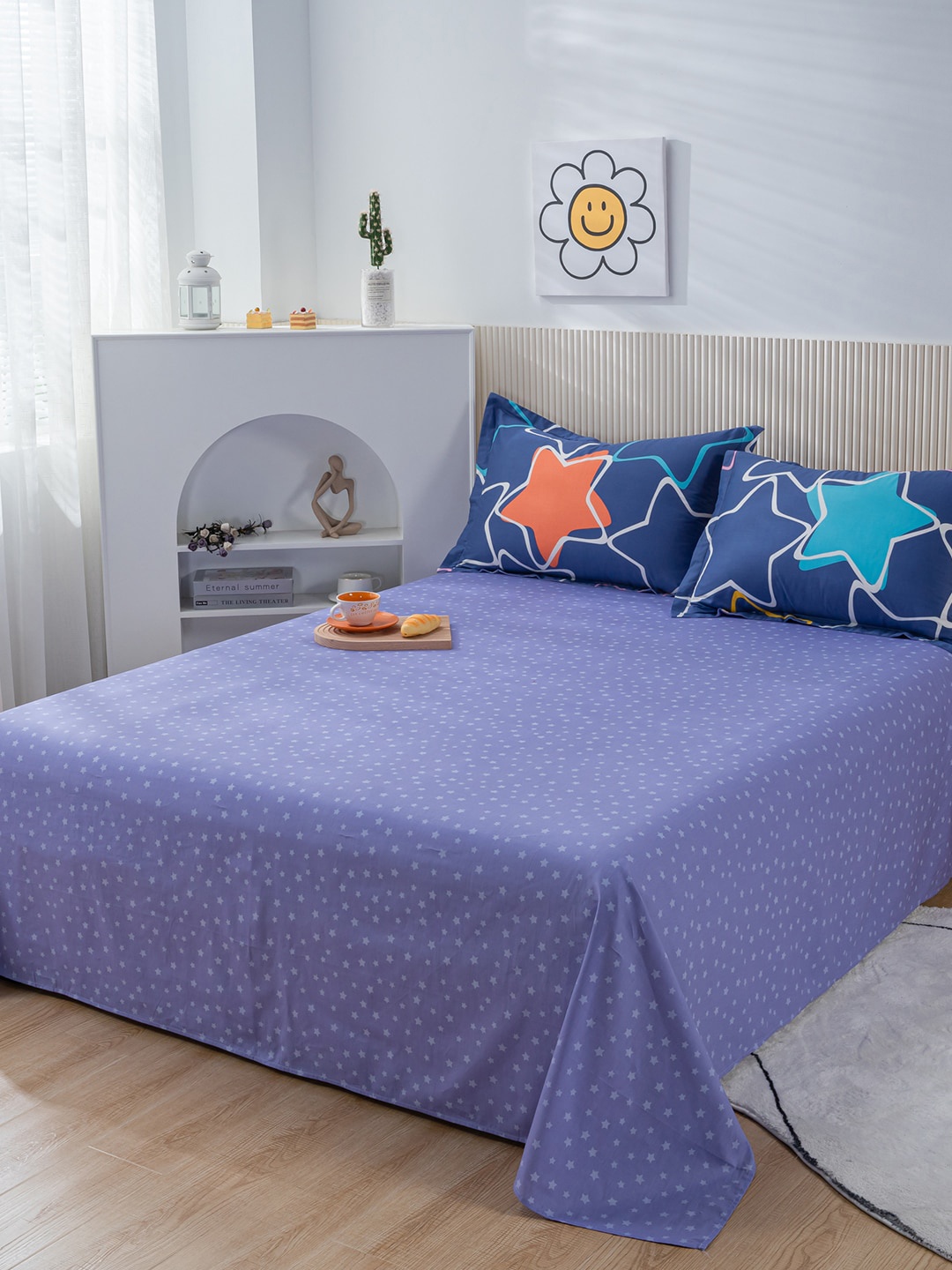 JC HOME Blue & White Conversational Cotton 200 TC King Bedsheet with 2 Pillow Covers
JC HOME Blue & White Conversational Cotton 200 TC King Bedsheet with 2 Pillow Covers