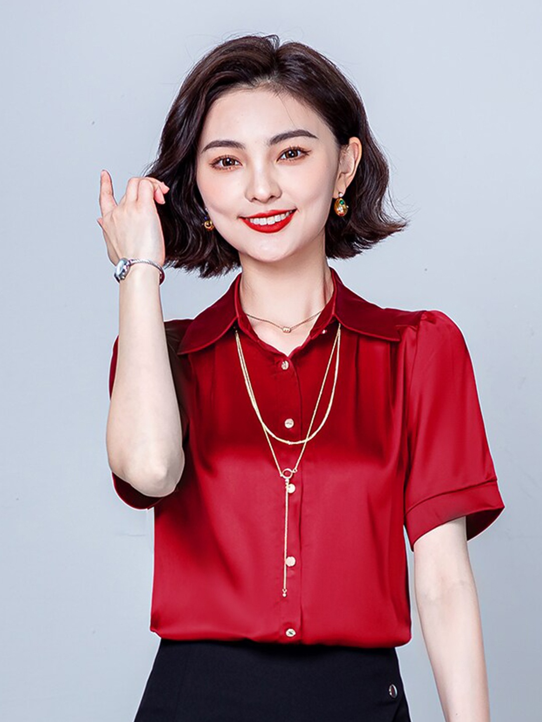 JC Collection Women Red Solid Polyester Casual Shirt
