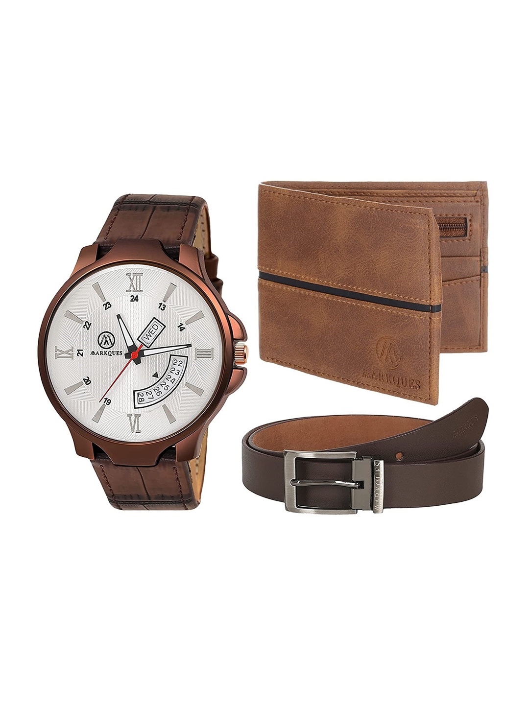 MARKQUES Men Brown Leather Accessory Gift Set
