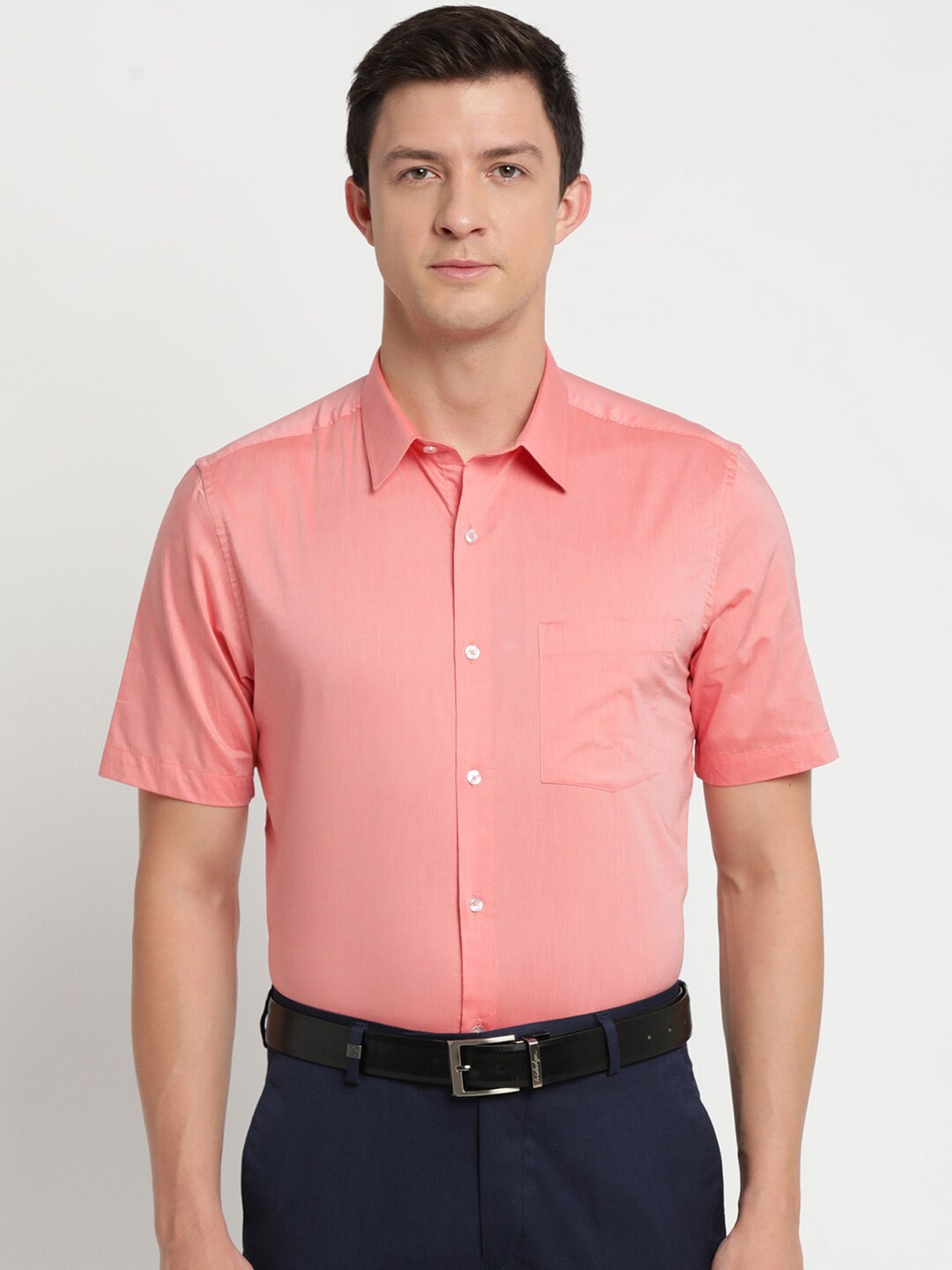 Turtle Men Pink Cotton Solid Regular Fit Shirts