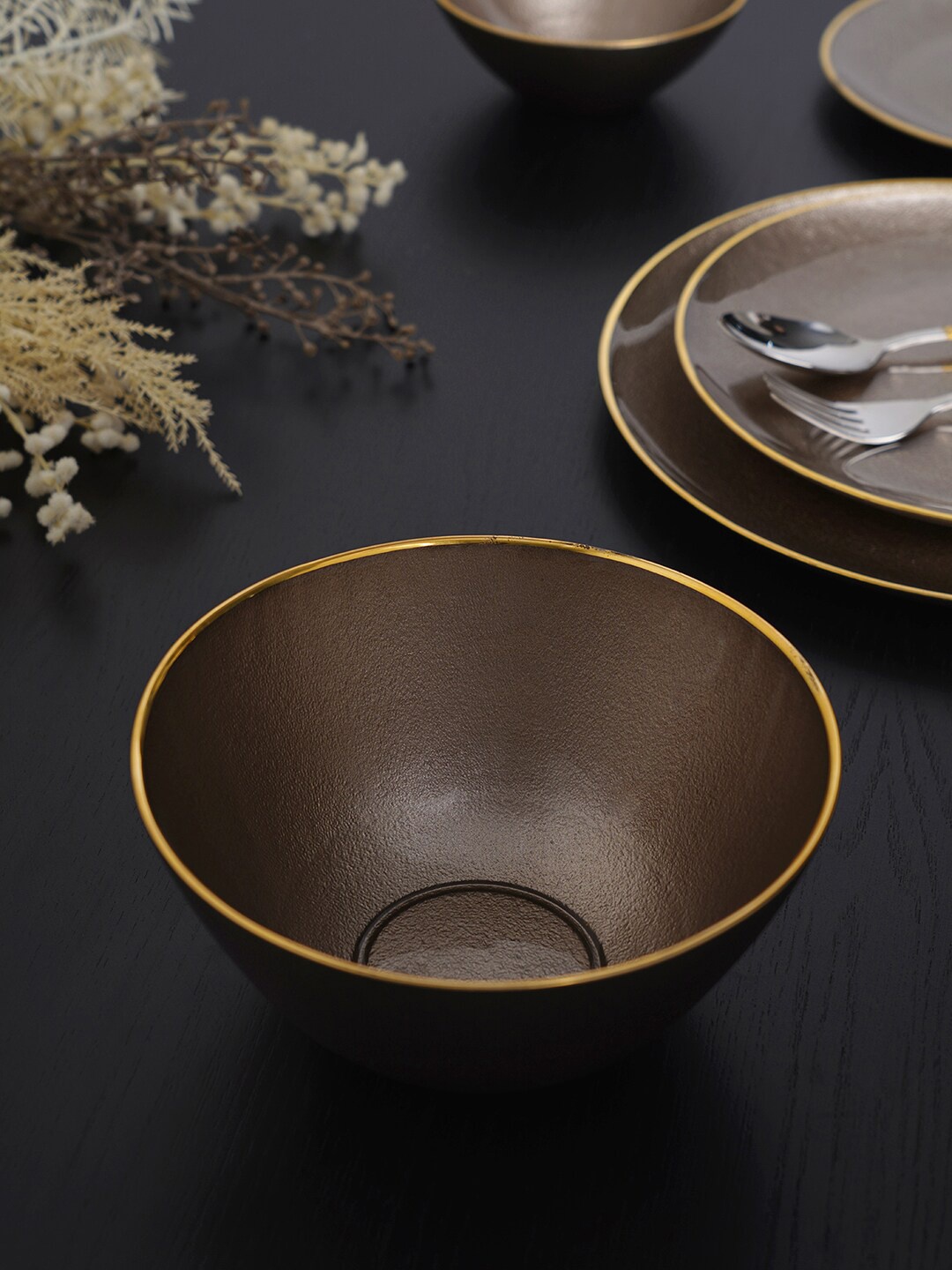 Pure Home and Living Brown Textured Serving Bowl