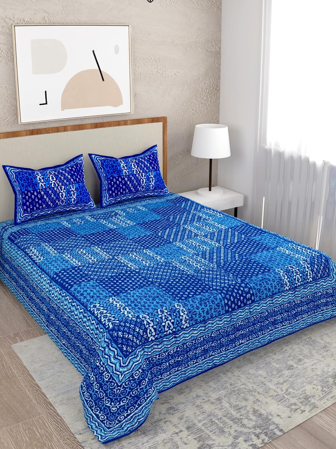 Salona Bichona Ethnic Motifs 120 TC 100% Cotton Queen Bedsheet with 2 Pillow Covers, Blue
Salona Bichona Ethnic Motifs 120 TC 100% Cotton Queen Bedsheet with 2 Pillow Covers, Blue