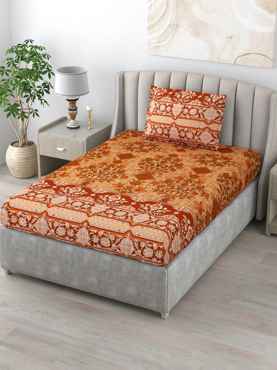 Salona Bichona Floral 120 TC 100% Cotton Single Bedsheet with 1 Pillow Cover, Yellow
Salona Bichona Floral 120 TC 100% Cotton Single Bedsheet with 1 Pillow Cover, Yellow