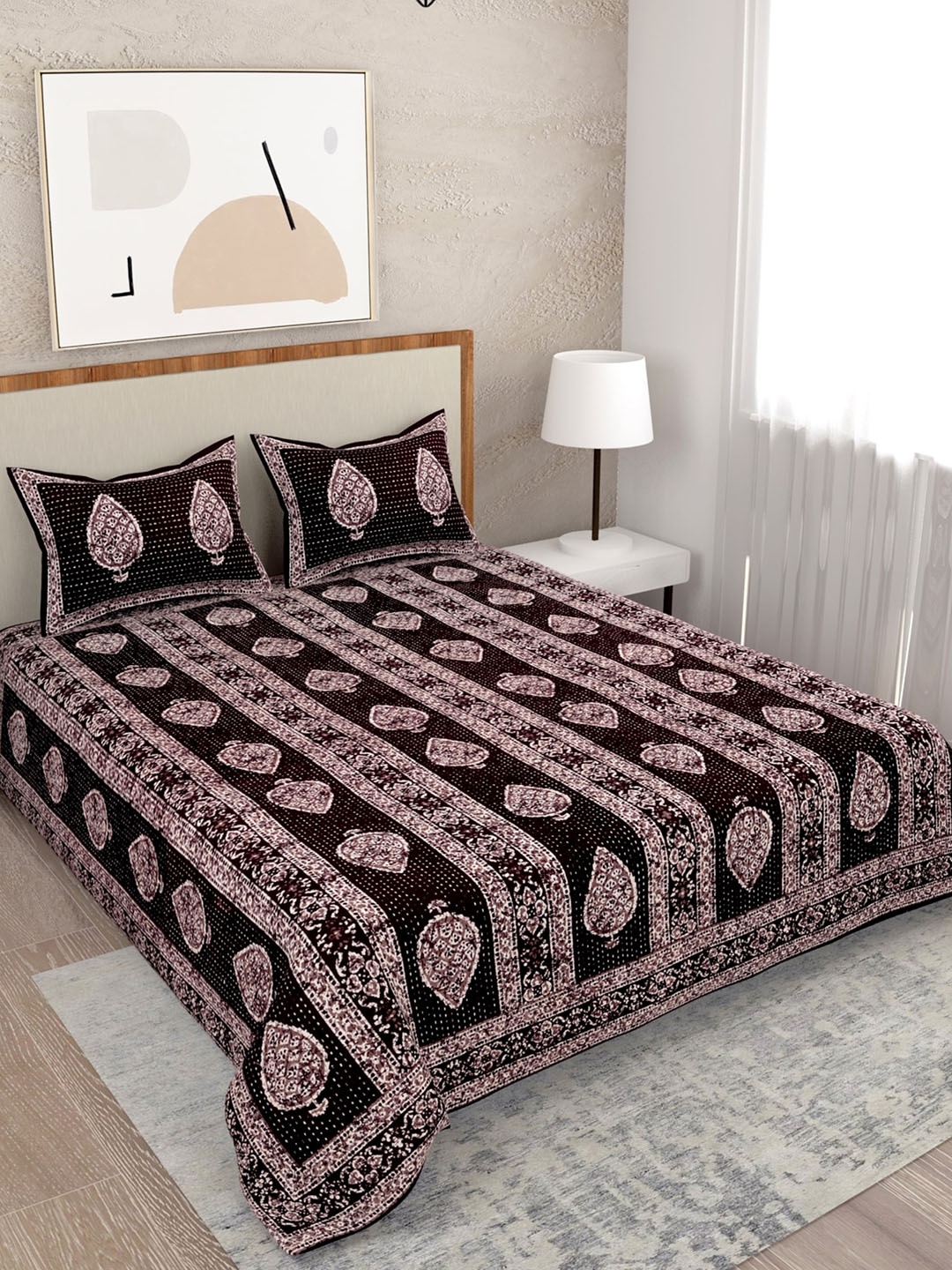 Salona Bichona Brown & Purple 120 TC Ethnic Pure Cotton Queen Bedsheet & 2 Pillow Covers
Salona Bichona Brown & Purple 120 TC Ethnic Pure Cotton Queen Bedsheet & 2 Pillow Covers
